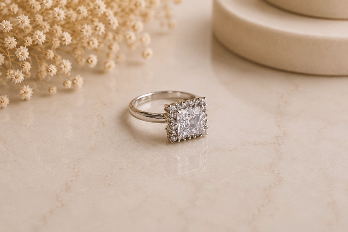 Princess CZ Square Halo Cocktail Ring
